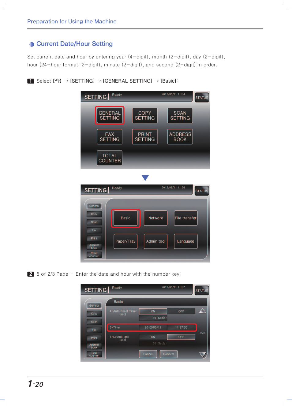 Current date/hour setting | Sindoh N700 User Manual | Page 50 / 338
