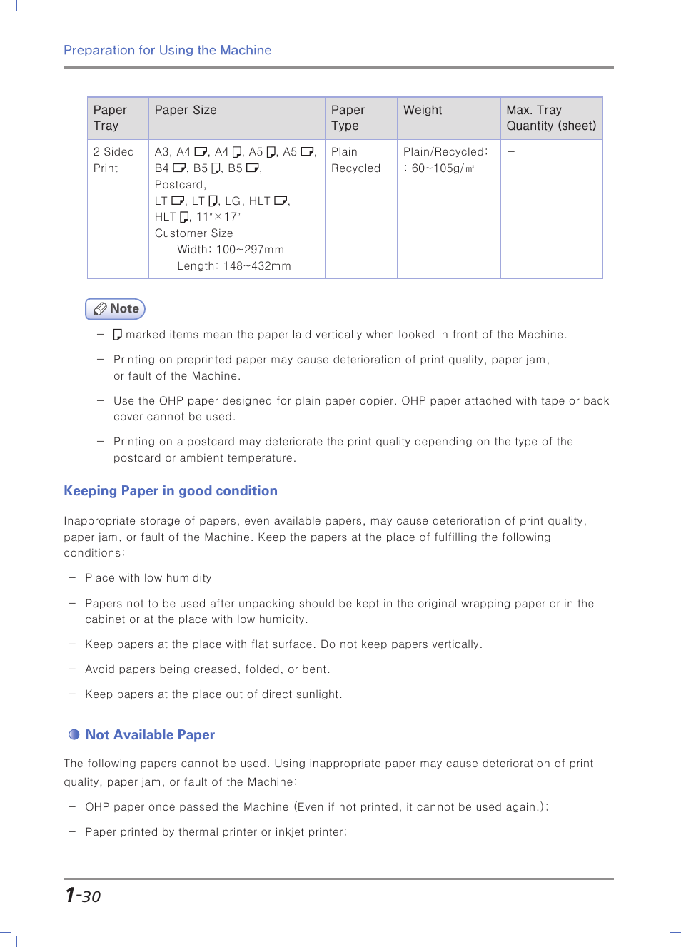 Keeping paper in good condition, Not available paper | Sindoh N700 User Manual | Page 60 / 338