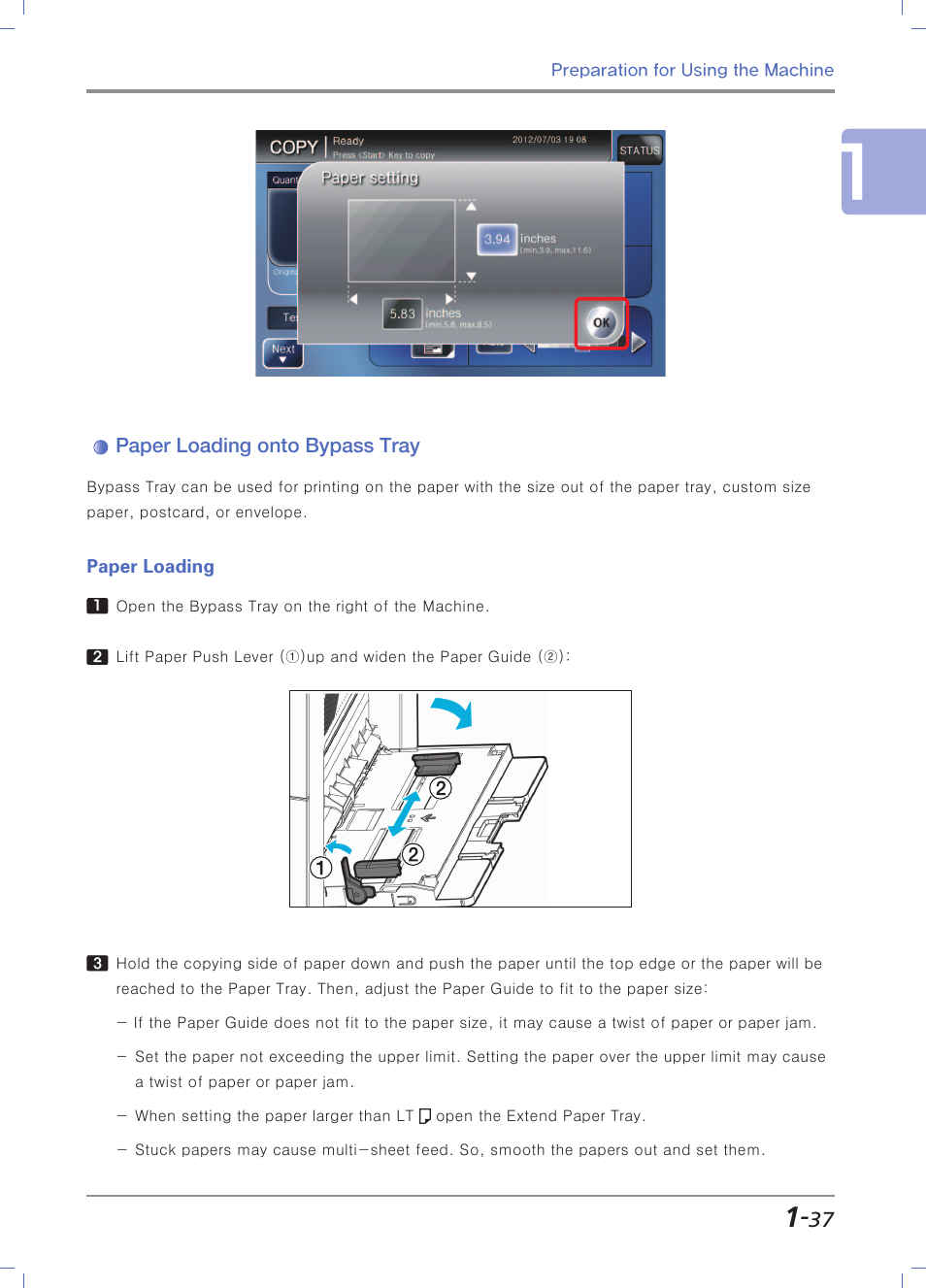 Paper loading onto bypass tray, Paper loading | Sindoh N700 User Manual | Page 67 / 338