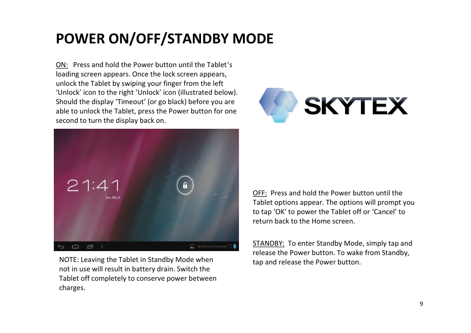 Power on/off/standby mode | SKYTEX 727 User Manual | Page 10 / 26