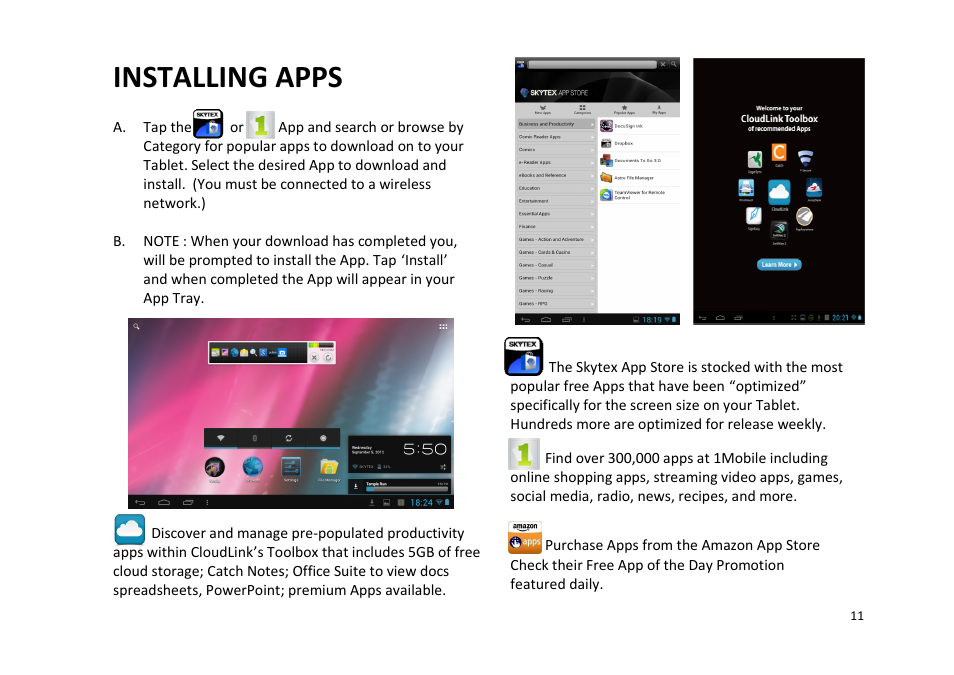 Installing apps | SKYTEX 727 User Manual | Page 12 / 26