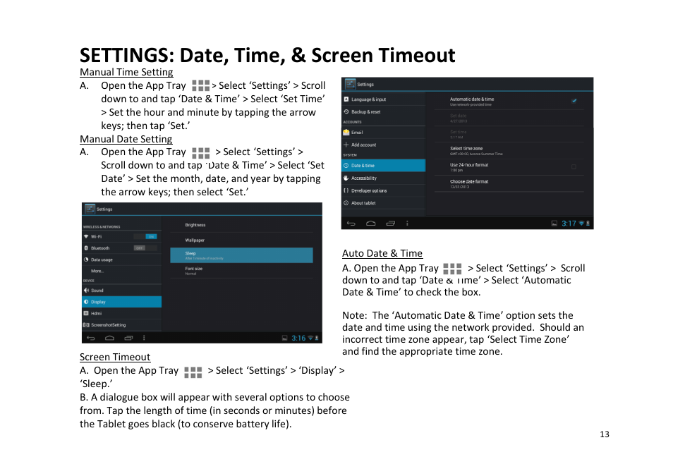 Settings: date, time, & screen timeout | SKYTEX 727 User Manual | Page 14 / 26