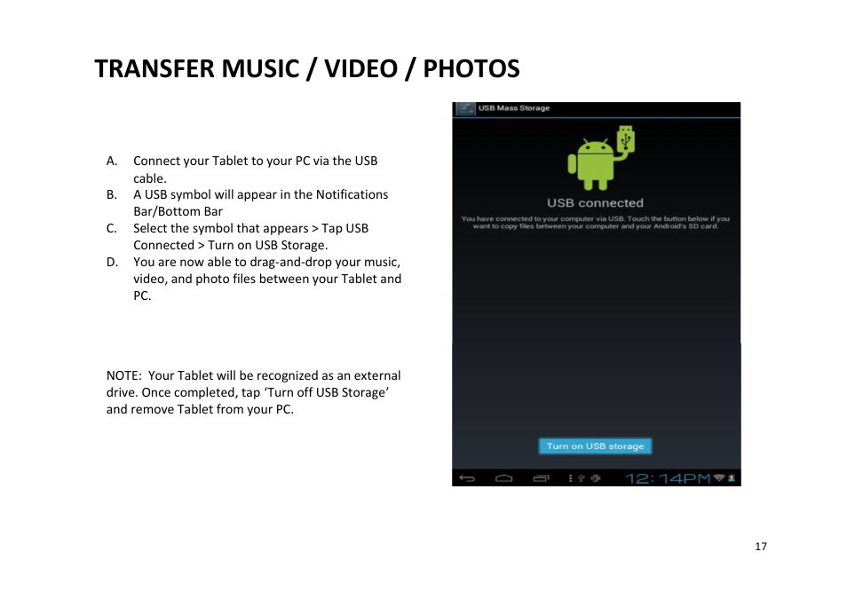Transfer music / video / photos | SKYTEX 727 User Manual | Page 18 / 26