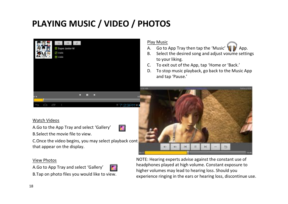 Playing music / video / photos | SKYTEX 727 User Manual | Page 19 / 26
