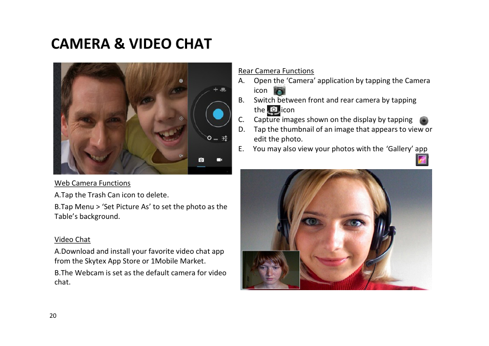Camera & video chat | SKYTEX 727 User Manual | Page 21 / 26