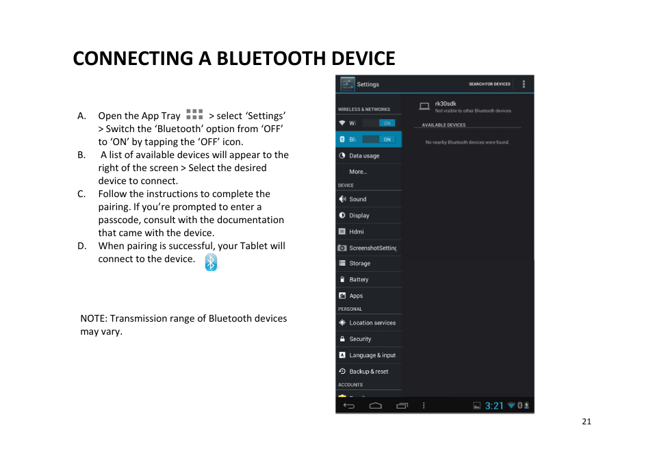 Connecting a bluetooth device | SKYTEX 727 User Manual | Page 22 / 26