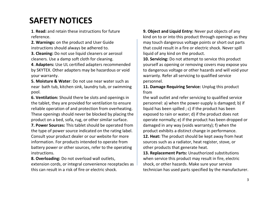 Safety notices | SKYTEX 727 User Manual | Page 4 / 26