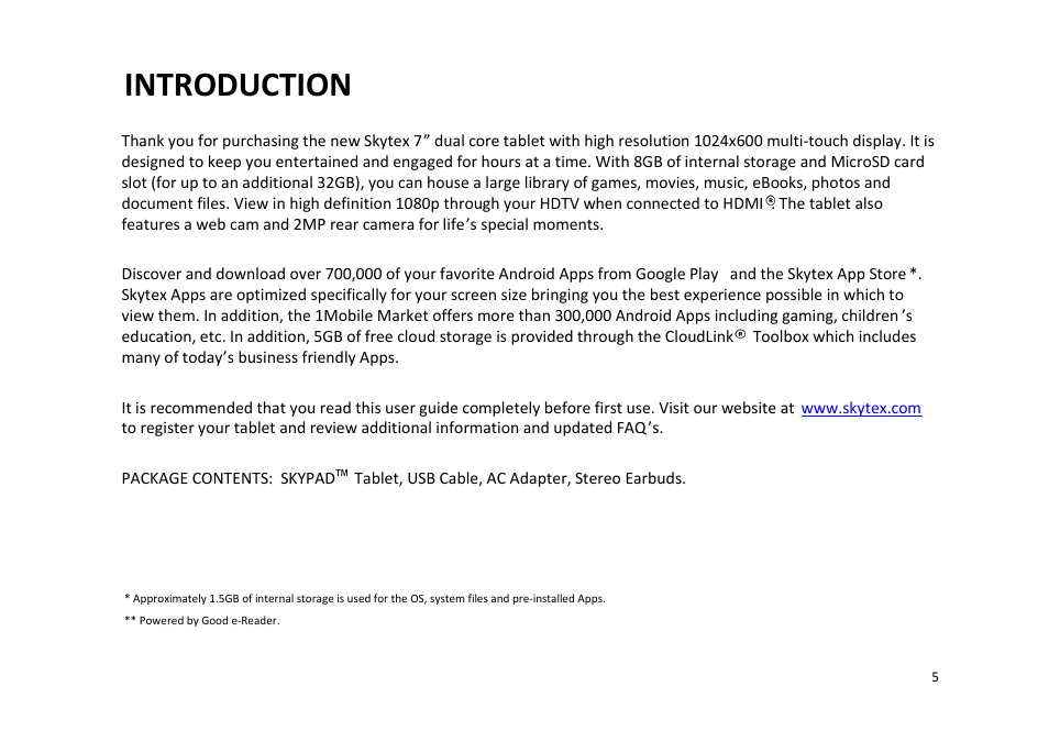 Introduction | SKYTEX 727 User Manual | Page 6 / 26