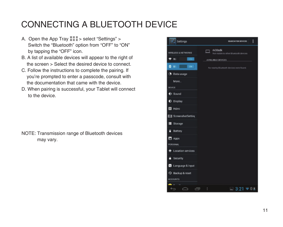Connecting a bluetooth device | SKYTEX 7s User Manual | Page 12 / 26