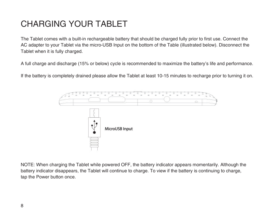 Charging your tablet | SKYTEX 7s User Manual | Page 9 / 26