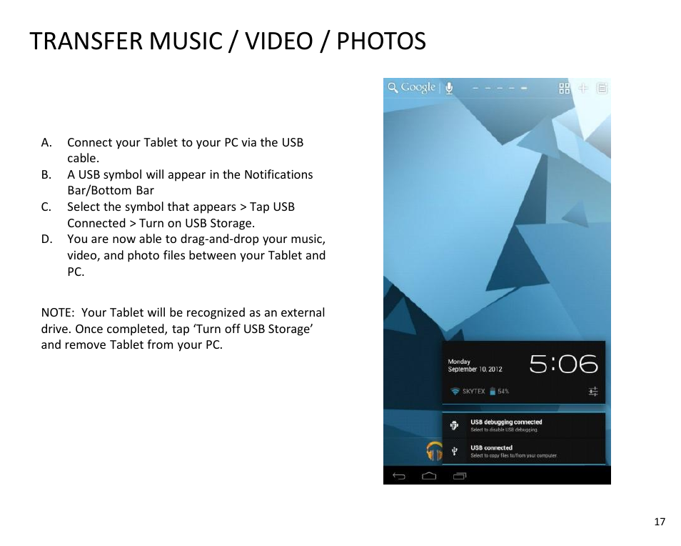Transfer music / video / photos | SKYTEX IMAGINE 10 User Manual | Page 18 / 26