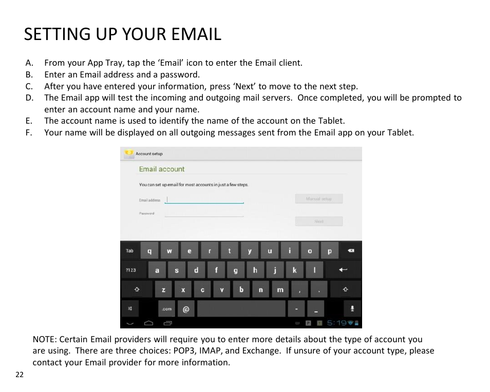 Setting up your email | SKYTEX IMAGINE 10 User Manual | Page 23 / 26