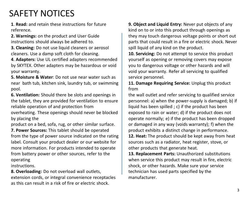 Safety notices | SKYTEX IMAGINE 10 User Manual | Page 4 / 26