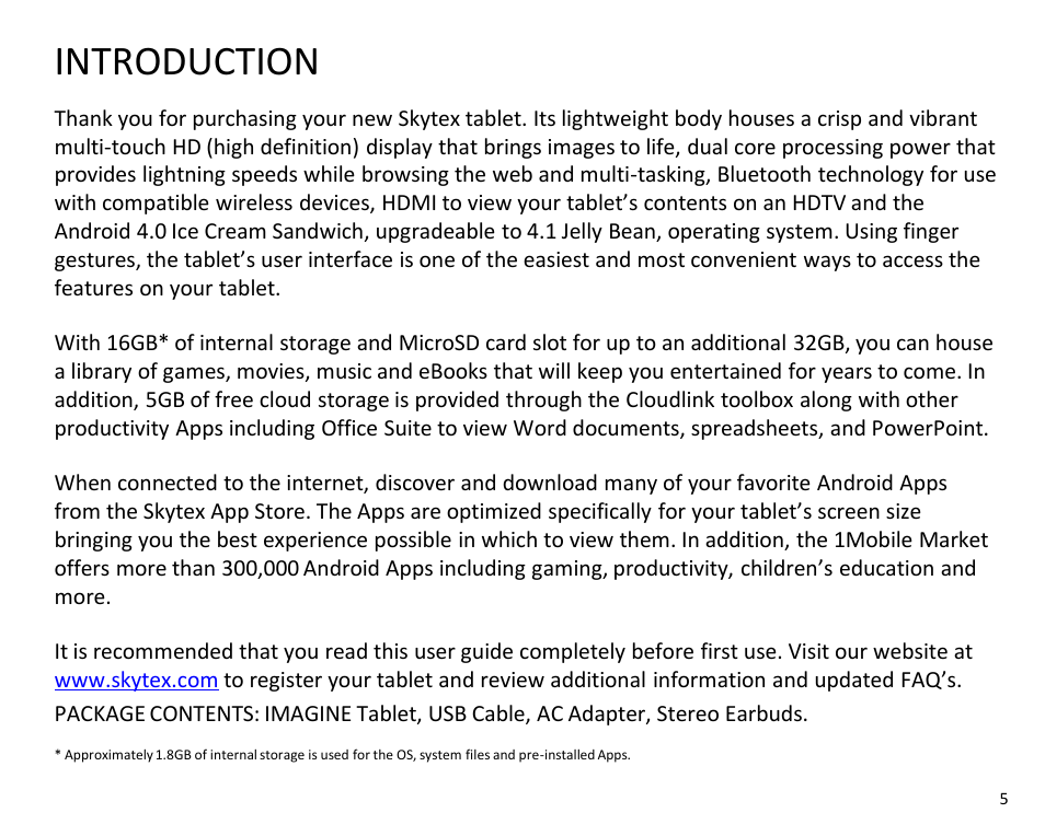 Introduction | SKYTEX IMAGINE 10 User Manual | Page 6 / 26