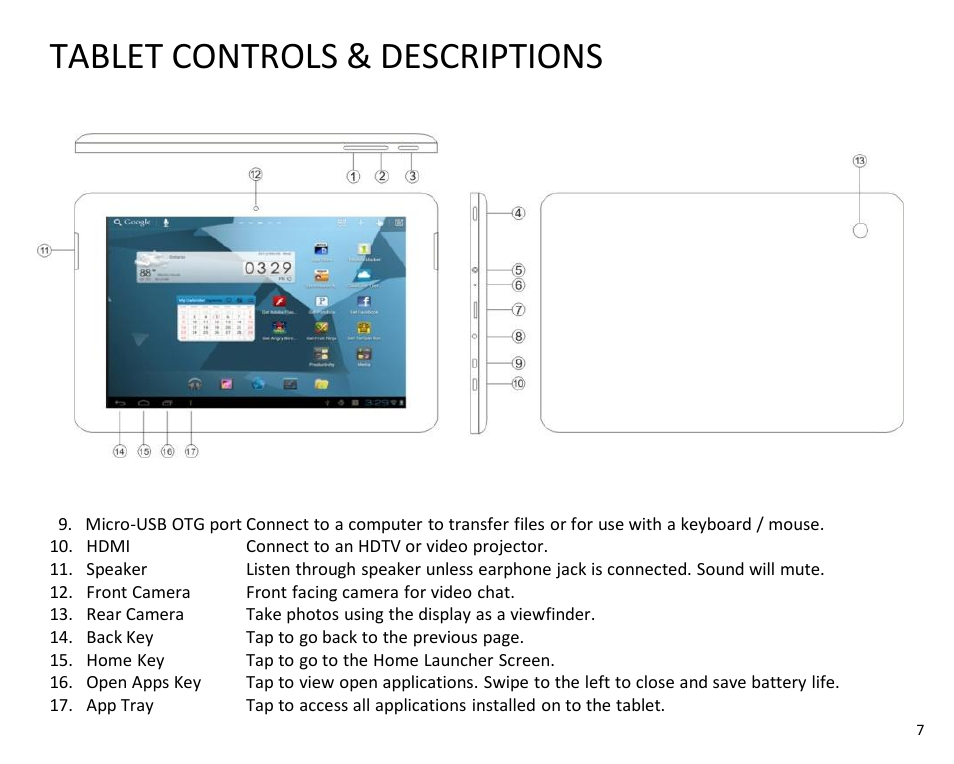 Tablet controls & descriptions | SKYTEX IMAGINE 10 User Manual | Page 8 / 26