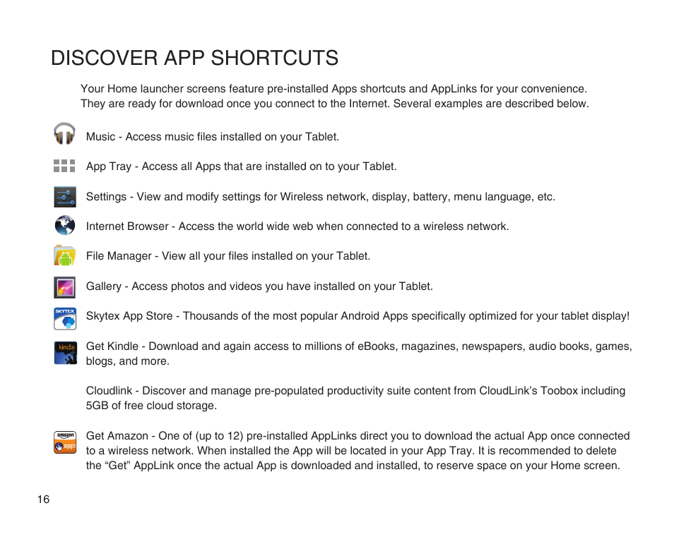 Discover app shortcuts | SKYTEX 10s User Manual | Page 17 / 26