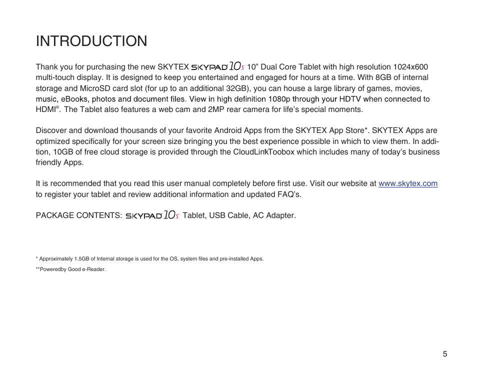 Introduction | SKYTEX 10s User Manual | Page 6 / 26