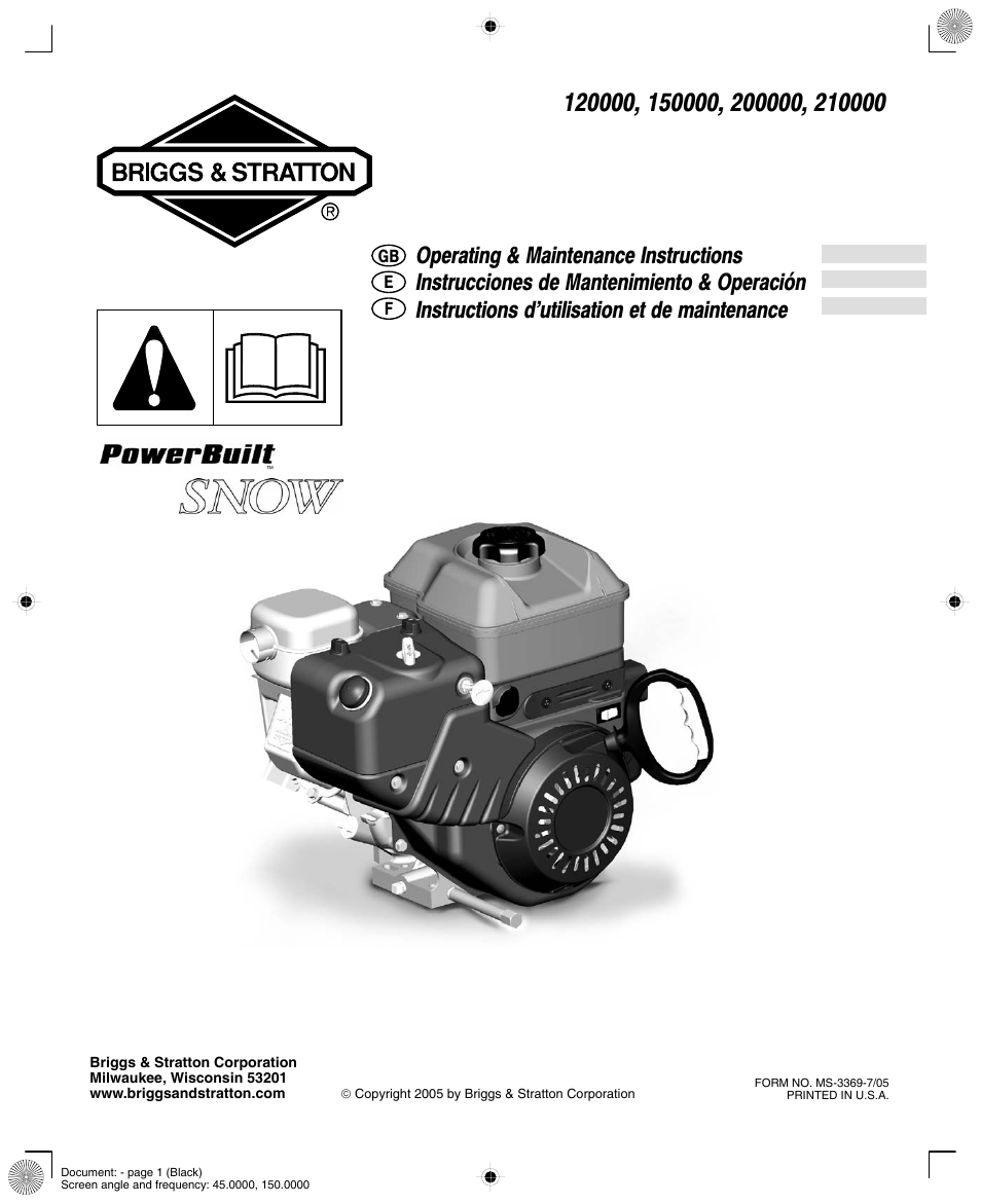 Briggs & Stratton SNOW 120000 User Manual | 24 pages