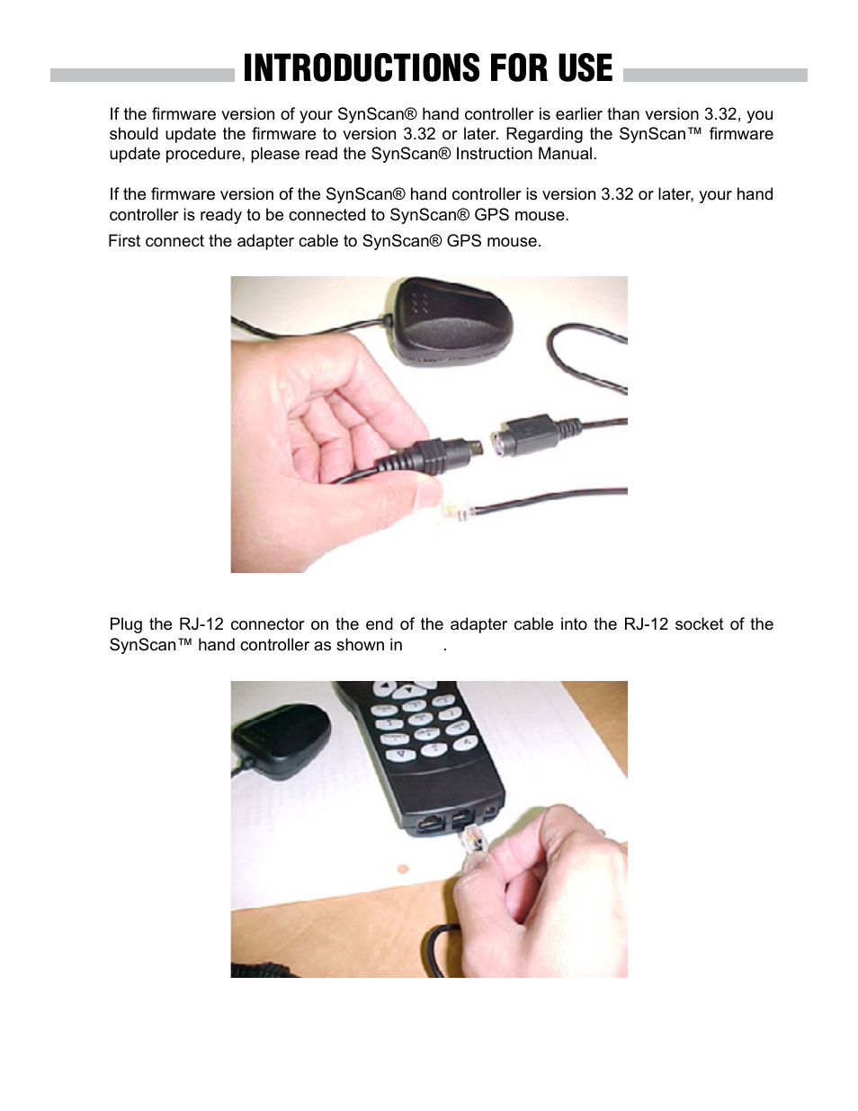 Introductions for use | Sky-Watcher SYNSCAN GPS User Manual | Page 2 / 5