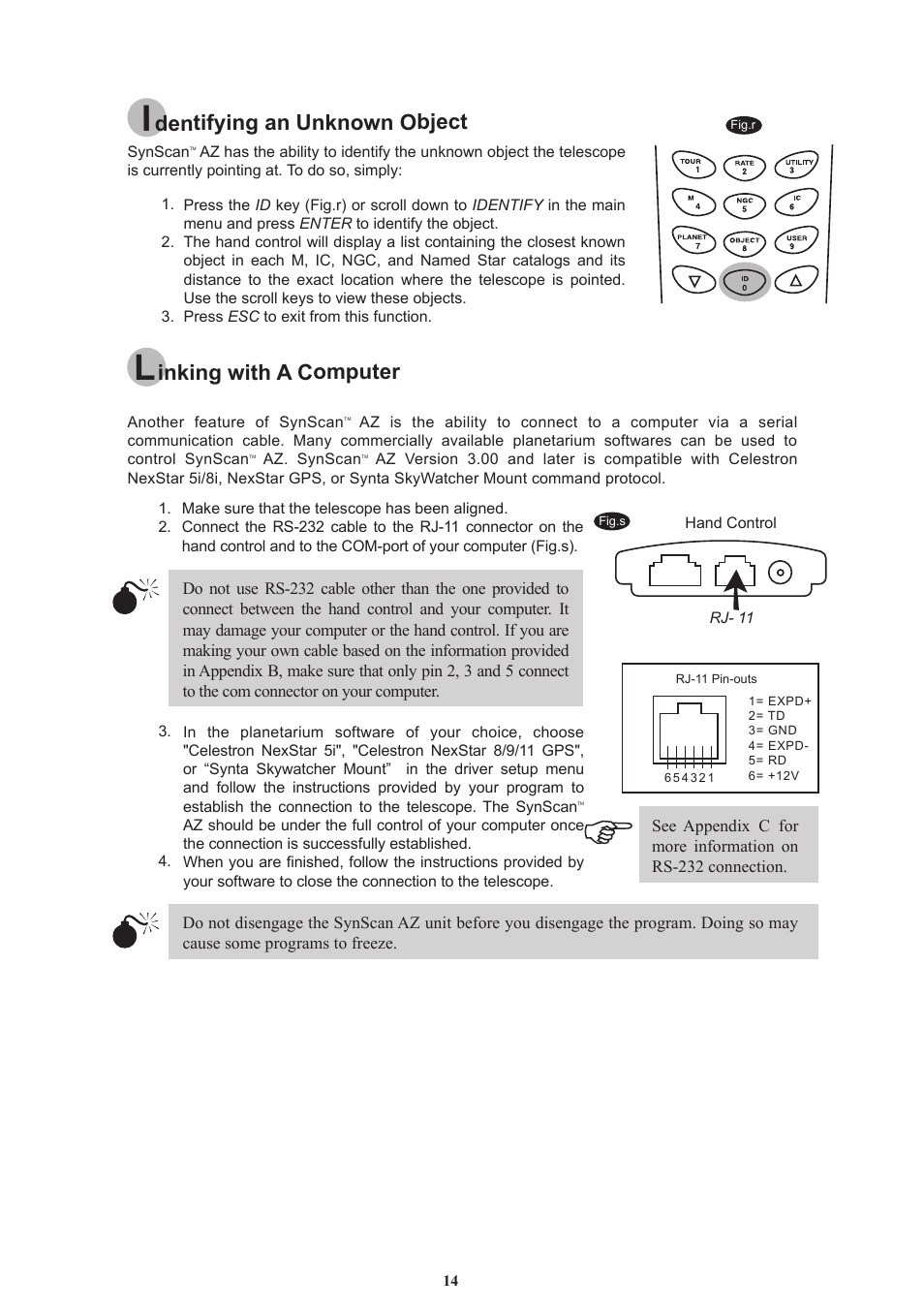 Inking with a computer, Dentifying an unknown object | Sky-Watcher AZ114 MOUNT User Manual | Page 14 / 22