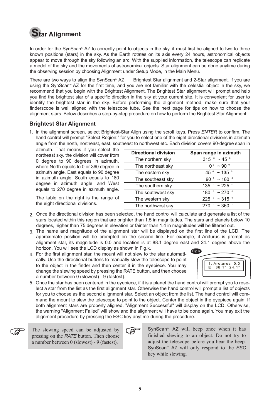 Tar alignment | Sky-Watcher AZ114 MOUNT User Manual | Page 9 / 22