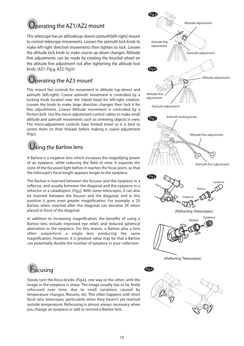 10new_english, Perating the az1/az2 mount, Perating the az3 mount | Sing the barlow lens, Ocusing | Sky-Watcher AZ3 MOUNT User Manual | Page 10 / 16