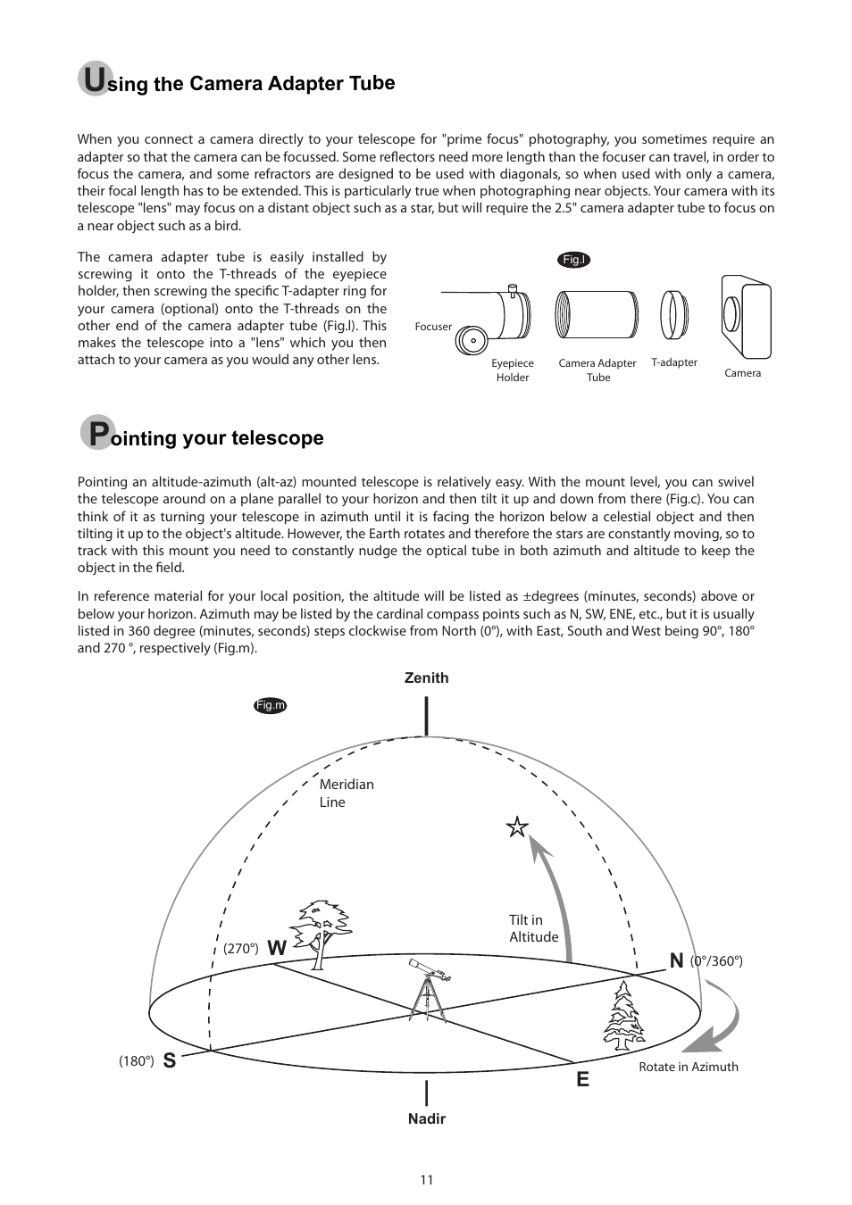 11_english, Ointing your telescope, Sing the camera adapter tube | Sky-Watcher AZ3 MOUNT User Manual | Page 11 / 16