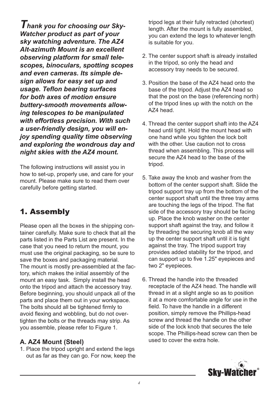 Assembly | Sky-Watcher AZ4 MOUNT User Manual | Page 4 / 7