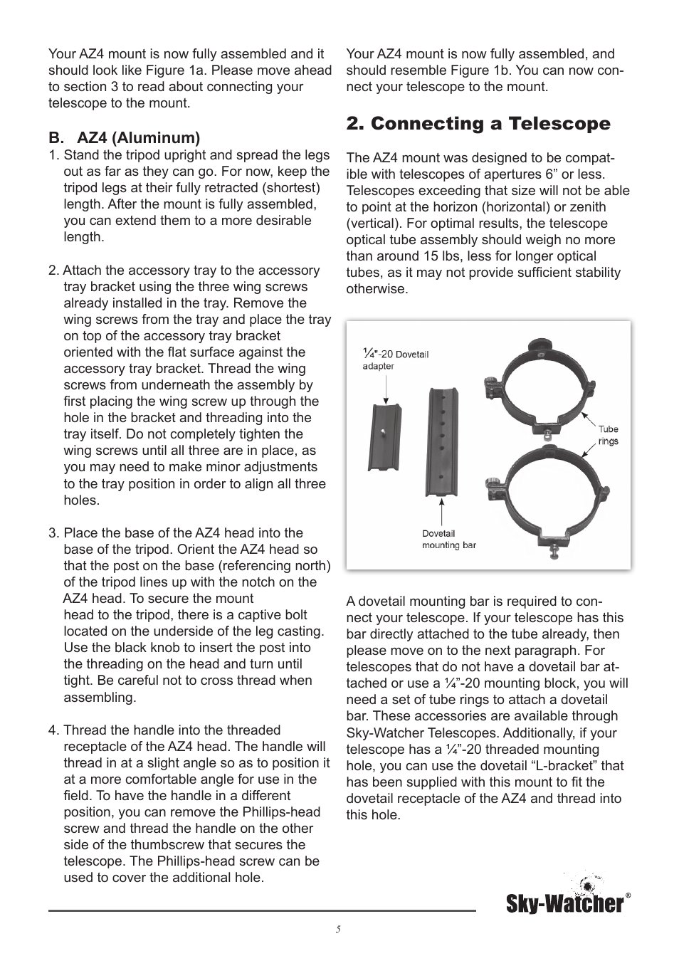 Connecting a telescope | Sky-Watcher AZ4 MOUNT User Manual | Page 5 / 7