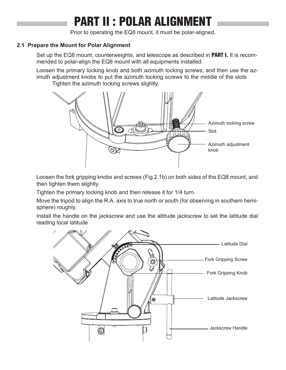 Part ii : polar alignment | Sky-Watcher EQ8 User Manual | Page 8 / 20