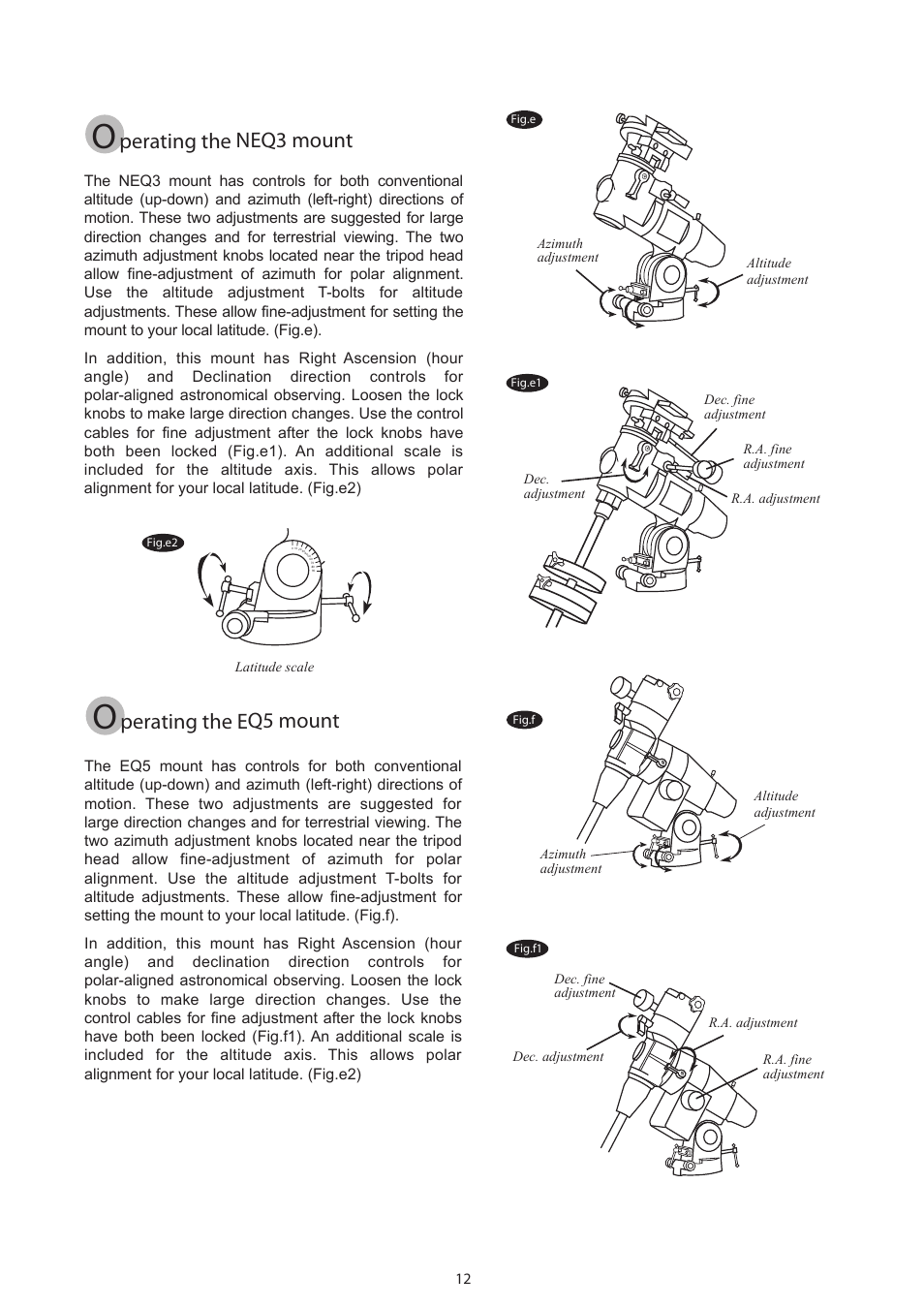 12 new_english, Perating the eq5 mount, Perating the neq3 mount | Sky-Watcher EQ5GOTO MOUNT User Manual | Page 12 / 51