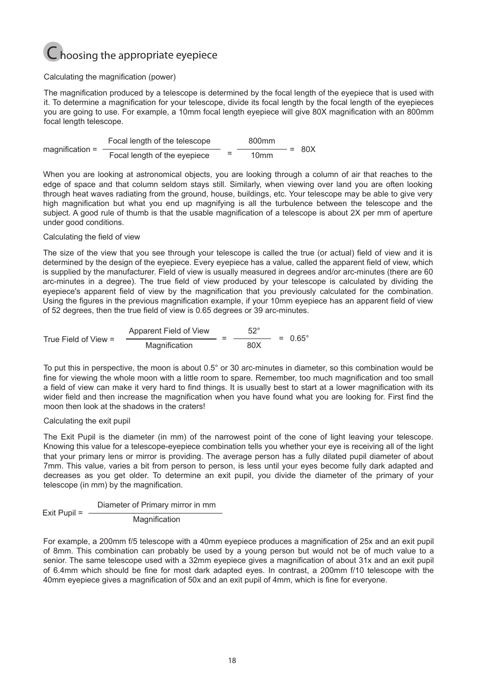 Choosing the eyepiece_english, Hoosing the appropriate eyepiece | Sky-Watcher EQ5GOTO MOUNT User Manual | Page 18 / 51