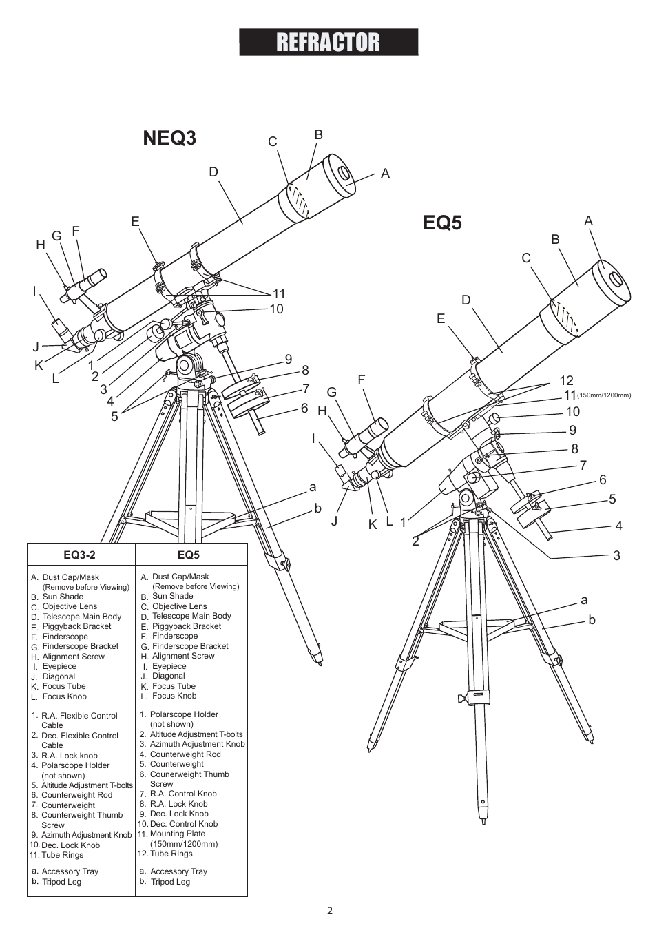 2 new_english, Refractor, Neq3 eq5 | Sky-Watcher EQ5GOTO MOUNT User Manual | Page 2 / 51