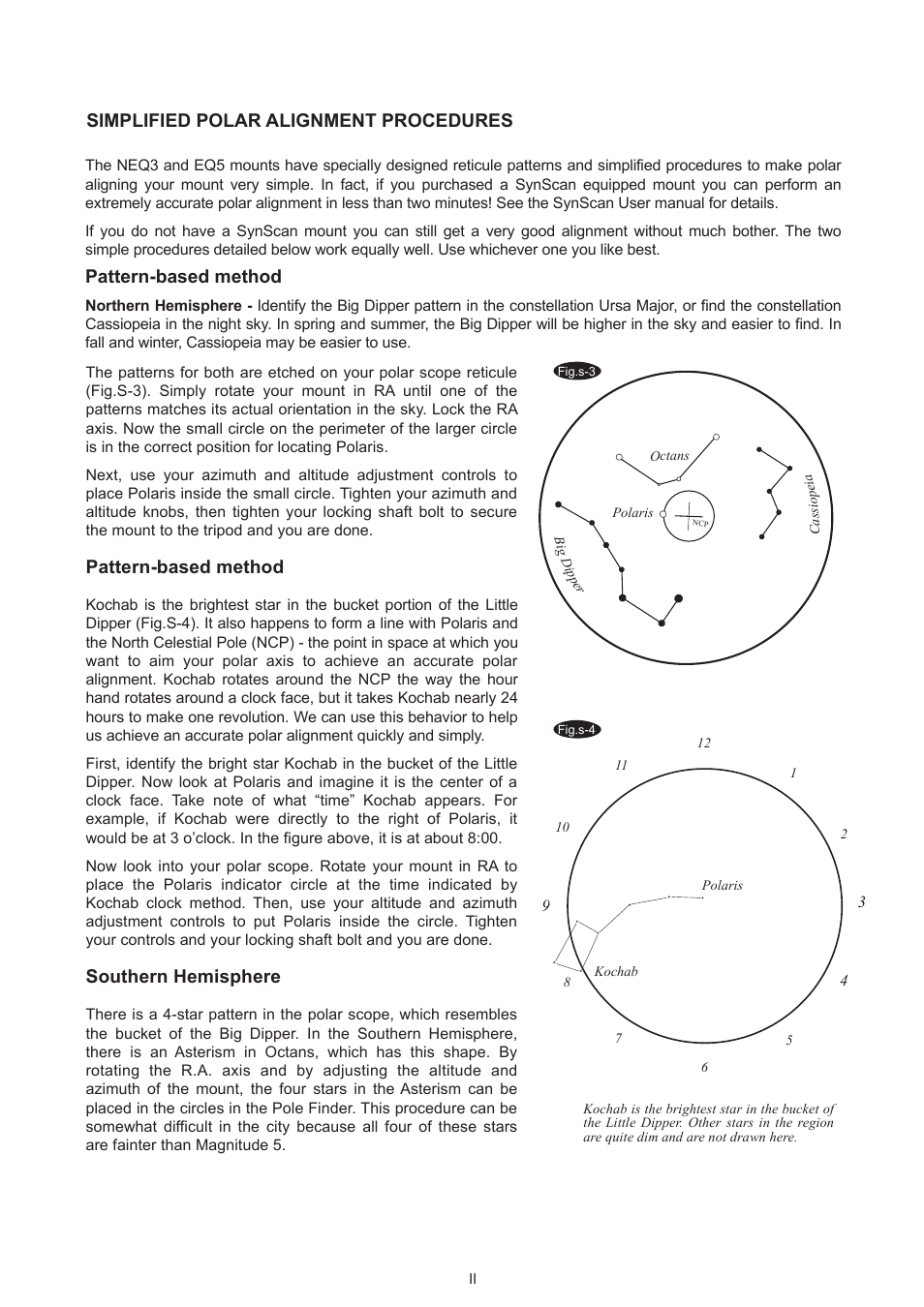 Polarscope 2_english, Simplified polar alignment procedures, Pattern-based method | Southern hemisphere | Sky-Watcher EQ5GOTO MOUNT User Manual | Page 24 / 51