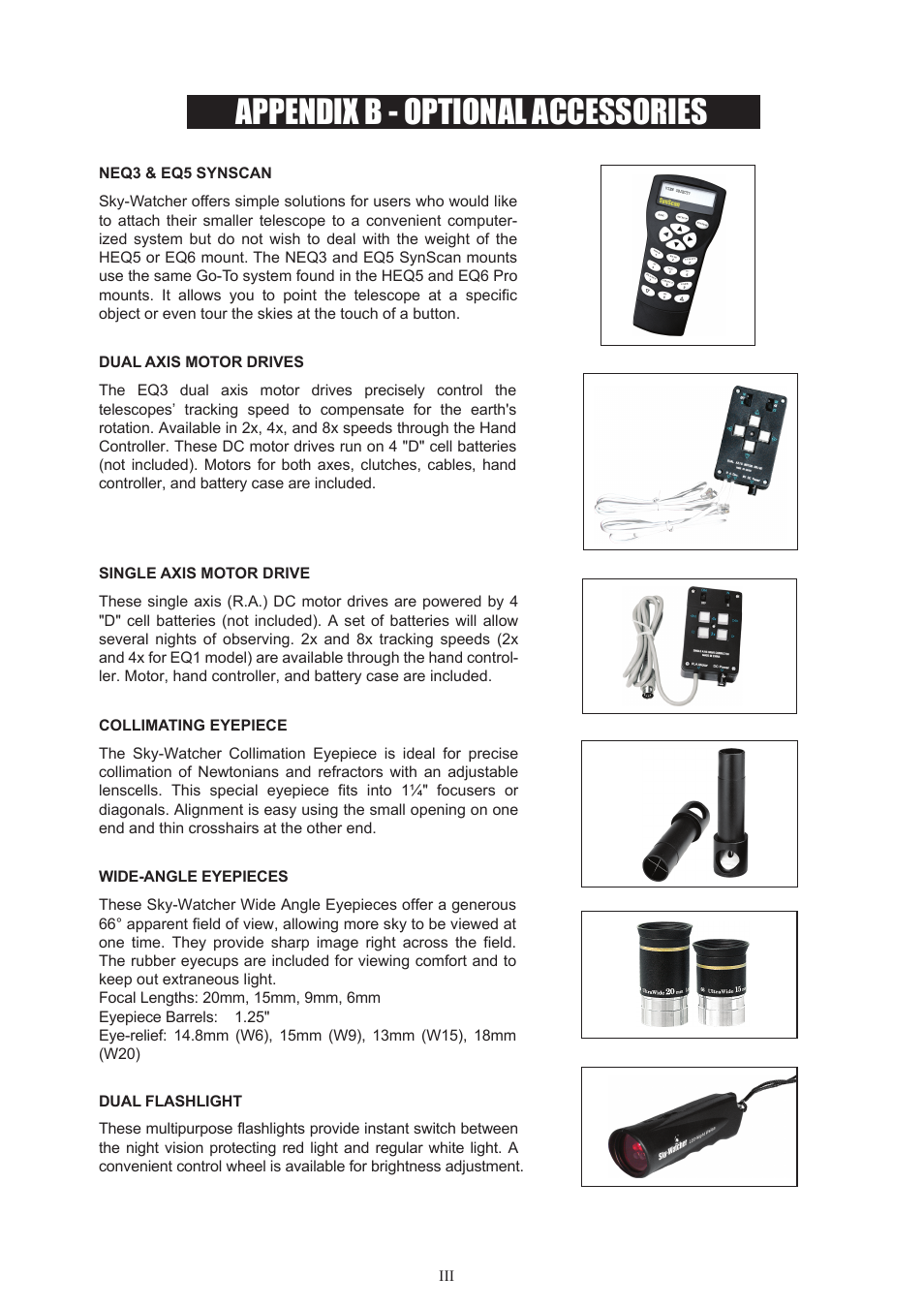 Optical accessories 1_english, Appendix b - optional accessories | Sky-Watcher EQ5GOTO MOUNT User Manual | Page 25 / 51
