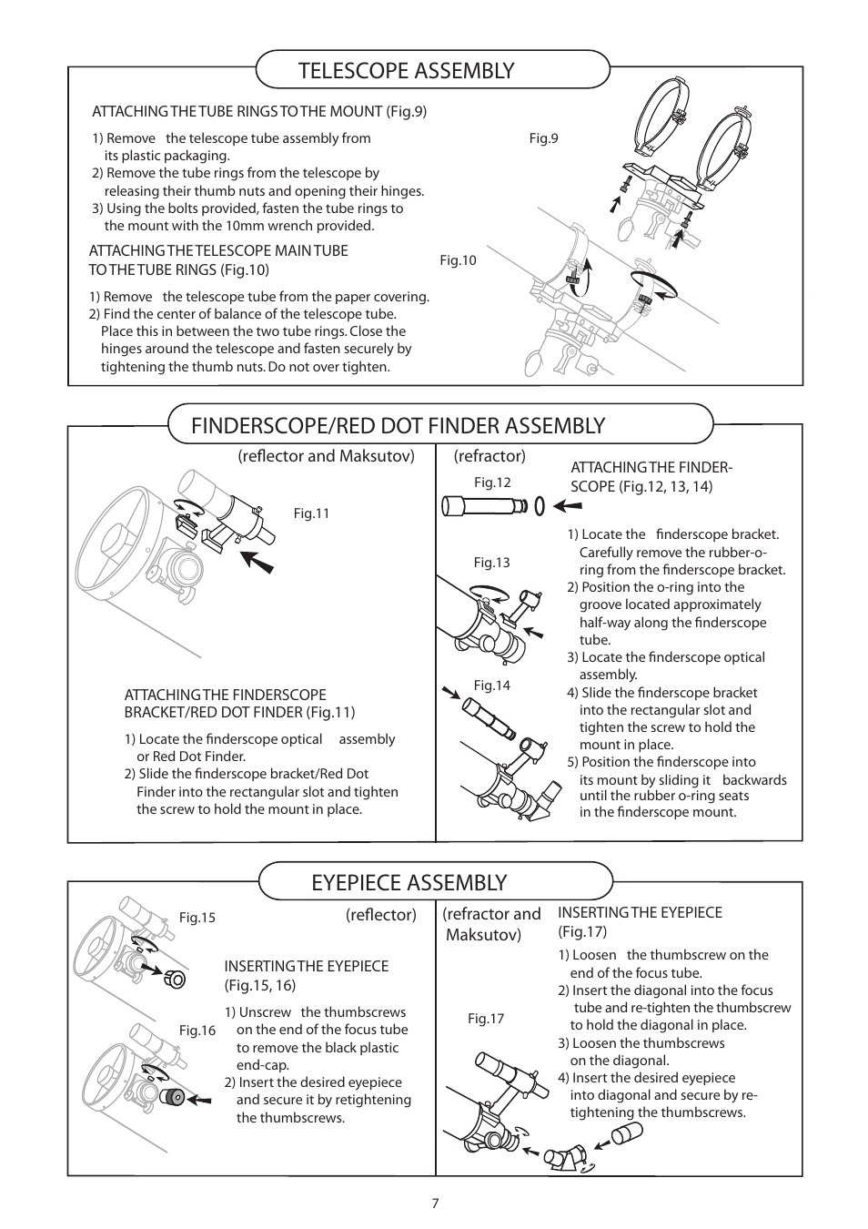 Neq3 new_english, Telescope assembly eyepiece assembly, Finderscope/red dot finder assembly | Sky-Watcher EQ5GOTO MOUNT User Manual | Page 7 / 51