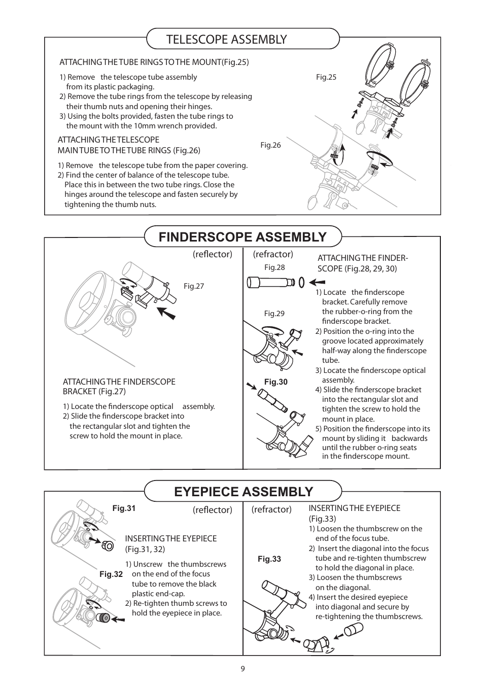 Neq3 new_english, Finderscope assembly eyepiece assembly, Telescope assembly | Sky-Watcher EQ5GOTO MOUNT User Manual | Page 9 / 51