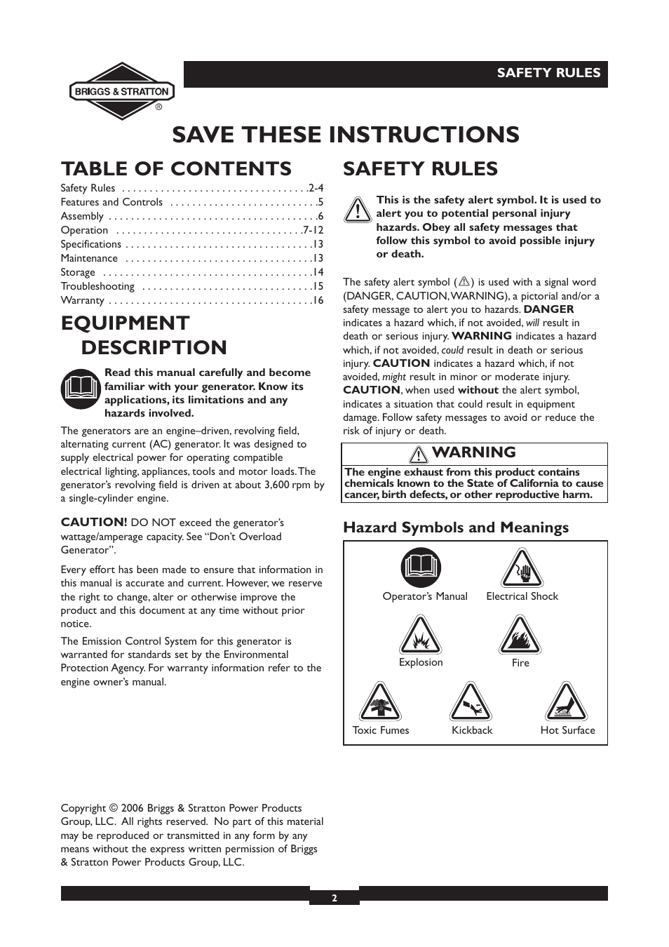 Briggs & Stratton 30231 User Manual | Page 2 / 16