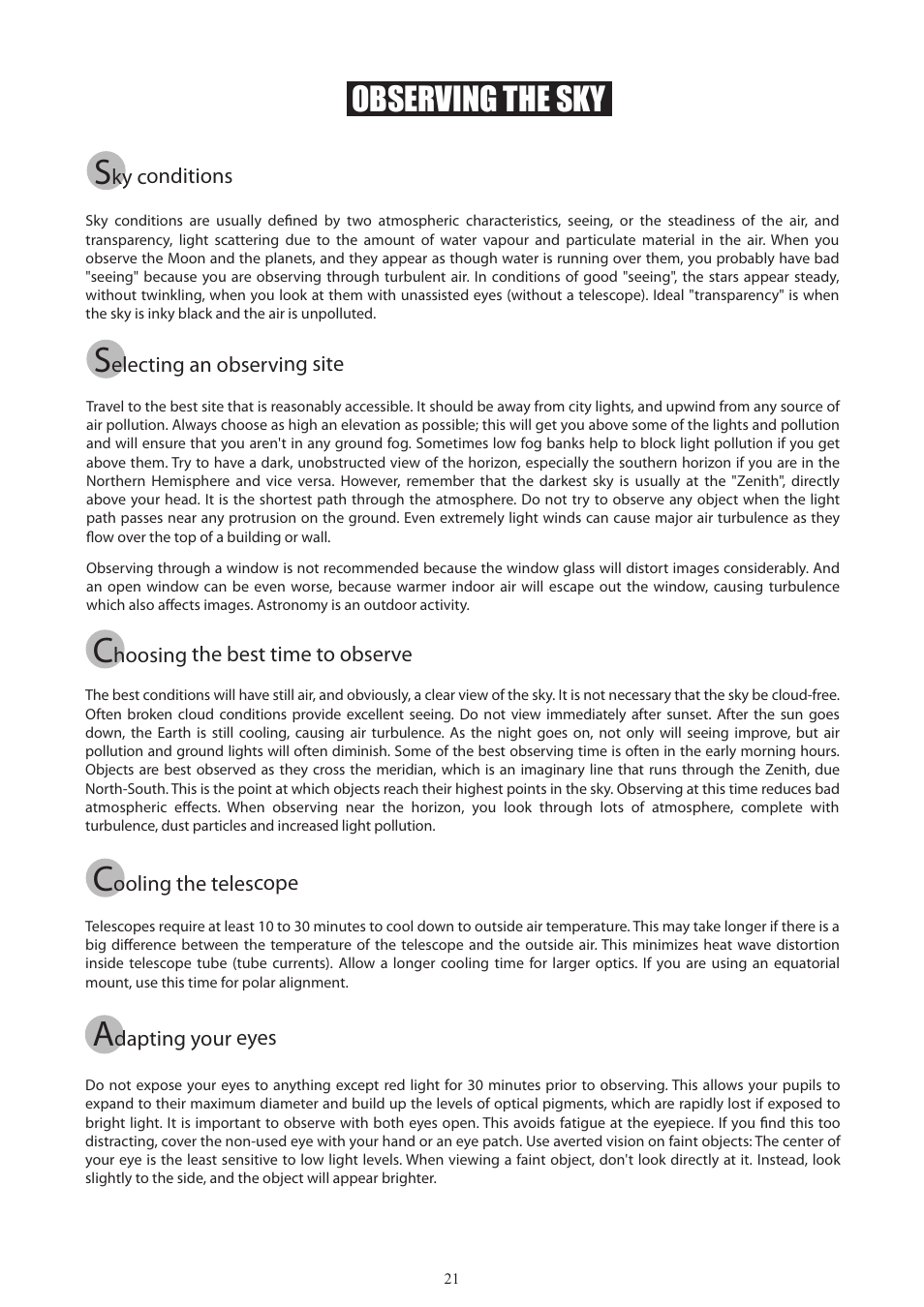 21_english, Observing the sky | Sky-Watcher EQ2 MOUNT User Manual | Page 21 / 24