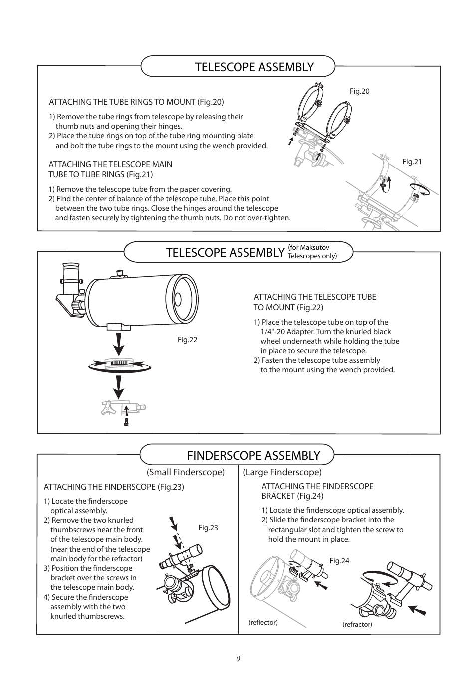 9_english, Finderscope assembly, Telescope assembly | Sky-Watcher EQ2 MOUNT User Manual | Page 9 / 24