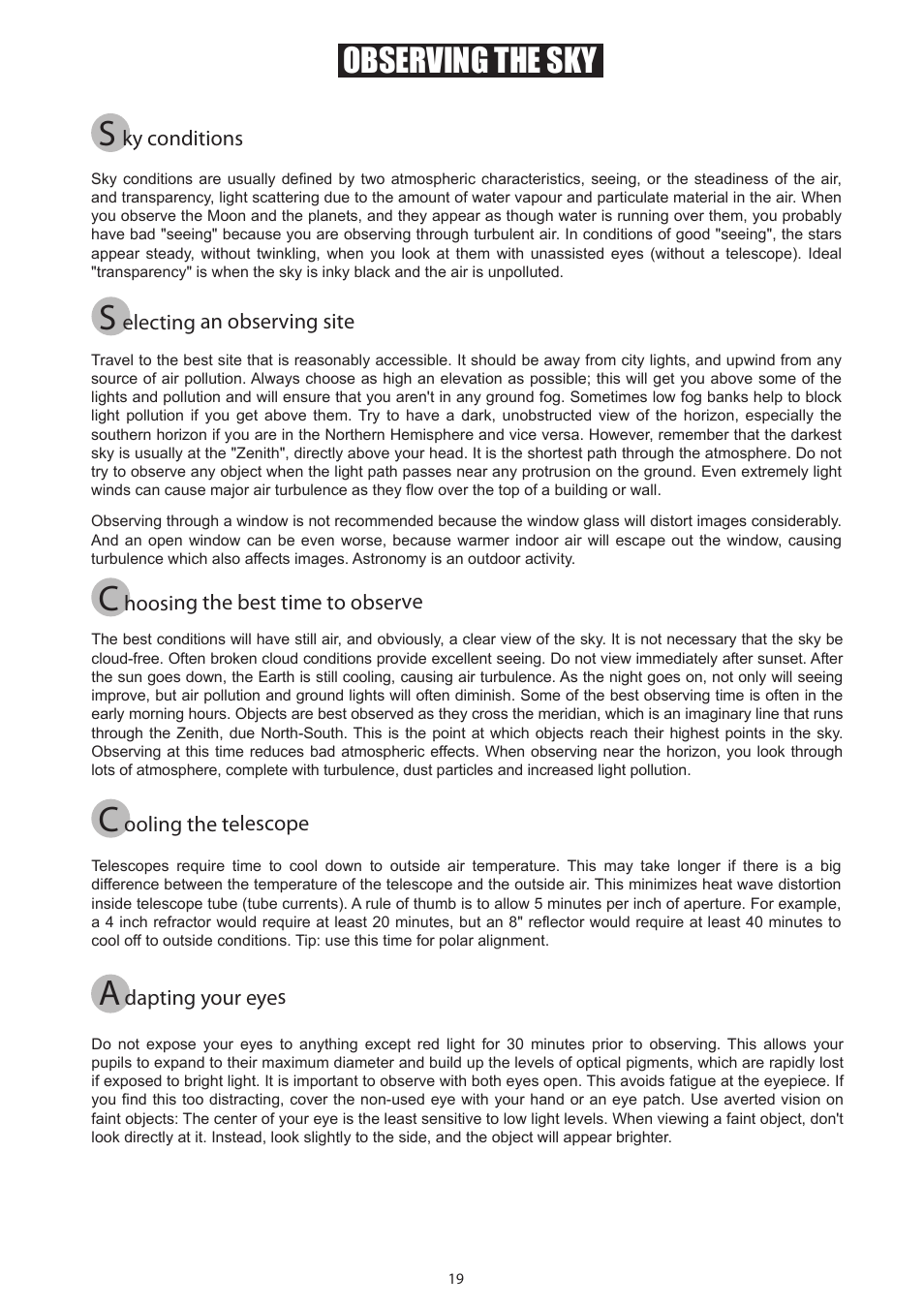 Observing_english, Observing the sky | Sky-Watcher EQ5 MOUNT User Manual | Page 19 / 27