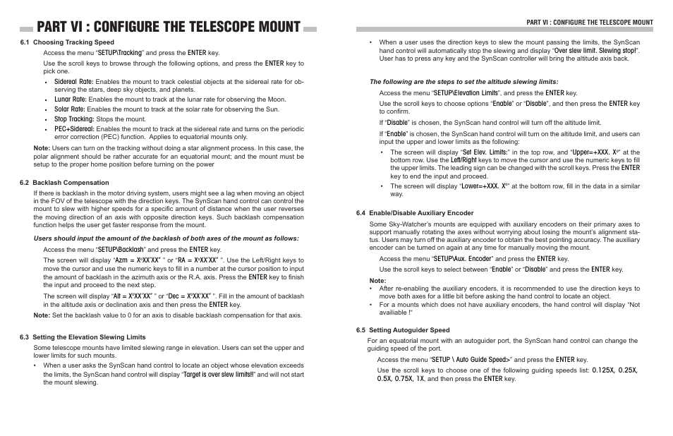 Part vi : configure the telescope mount | Sky-Watcher EQ3GOTO MOUNT User Manual | Page 41 / 51