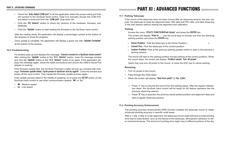 Part xi : advanced functions | Sky-Watcher EQ3GOTO MOUNT User Manual | Page 45 / 51