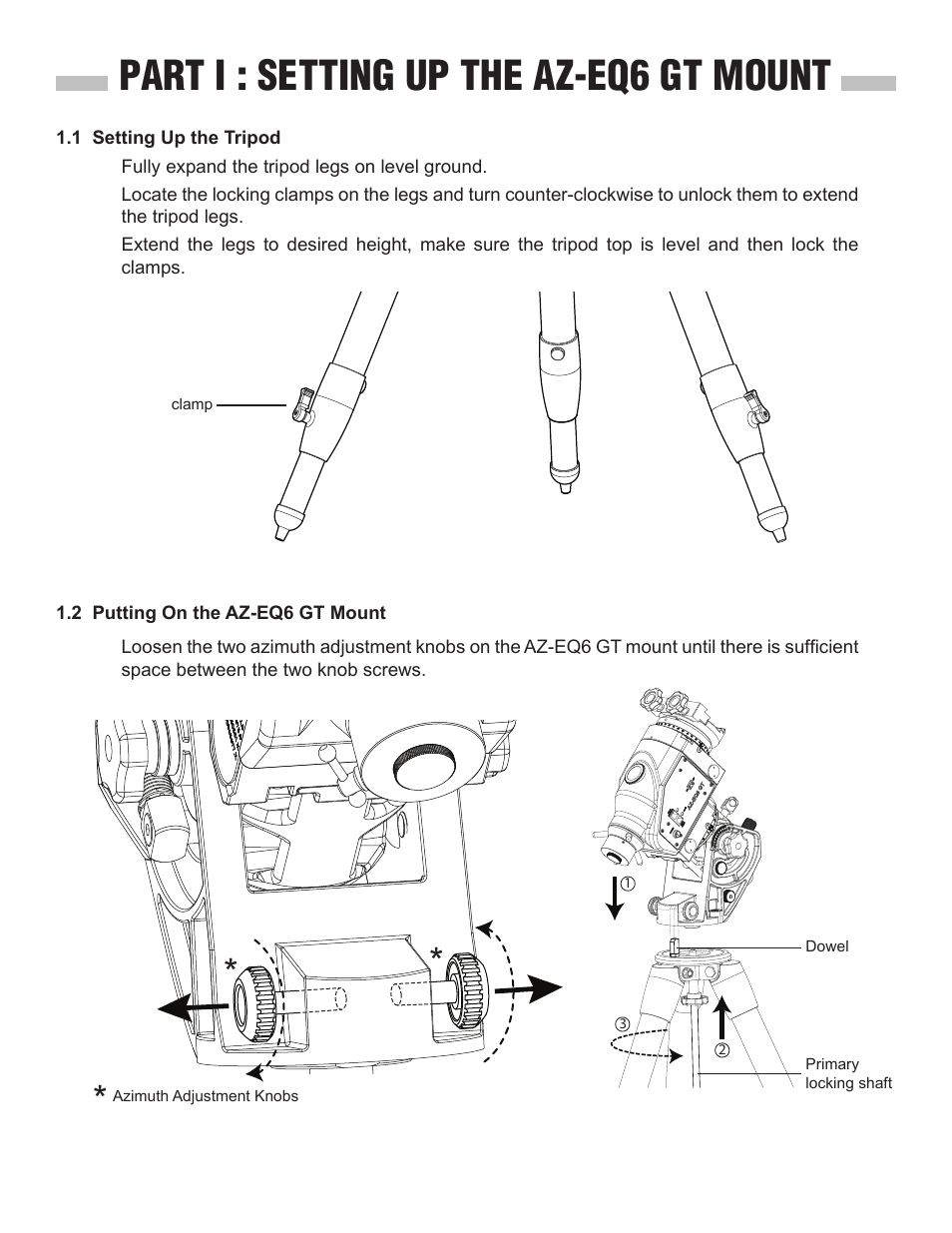 Part i : setting up the az-eq6 gt mount | Sky-Watcher AZ EQ6 User Manual | Page 3 / 20