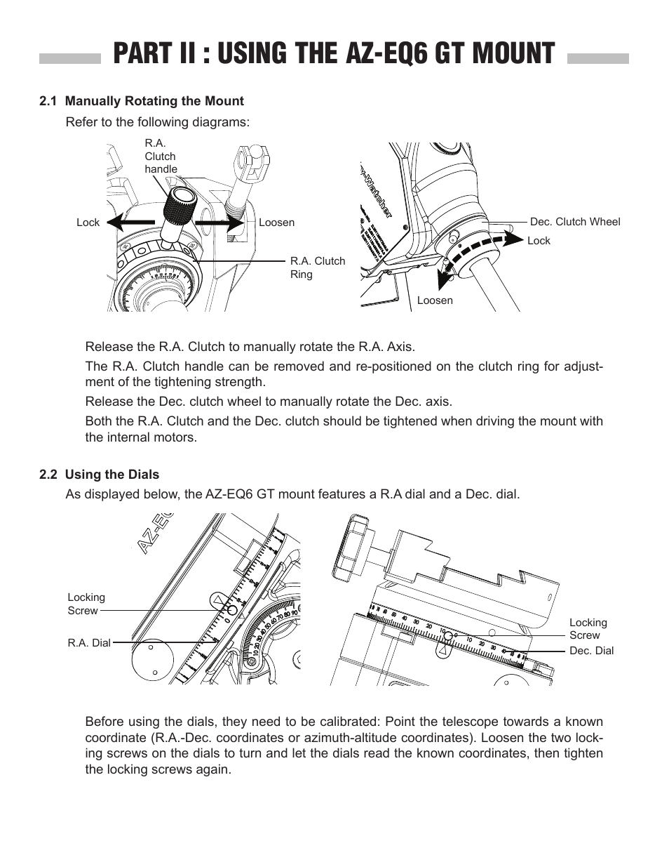 Part ii : using the az-eq6 gt mount | Sky-Watcher AZ EQ6 User Manual | Page 7 / 20