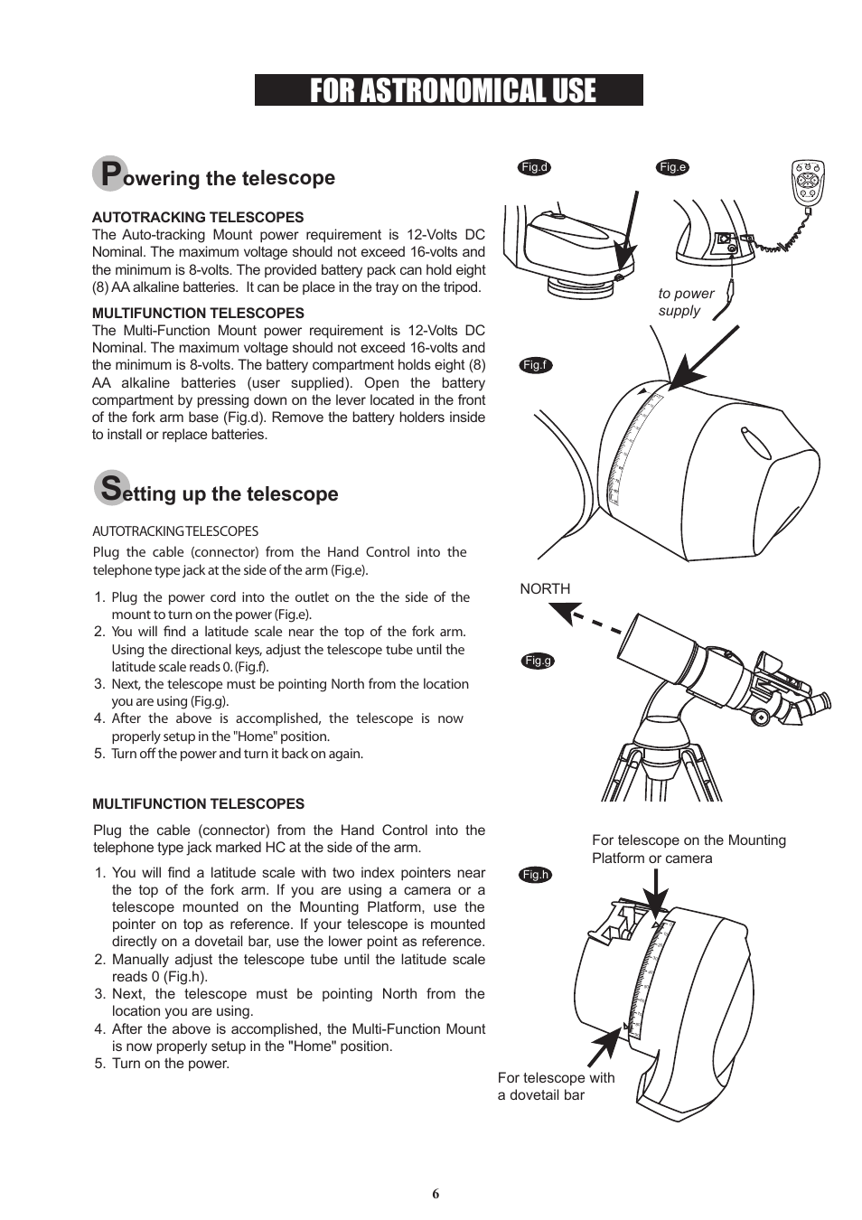 For astronomical use, Owering the telescope, Etting up the telescope | Sky-Watcher AutoTracking114(old) User Manual | Page 6 / 11