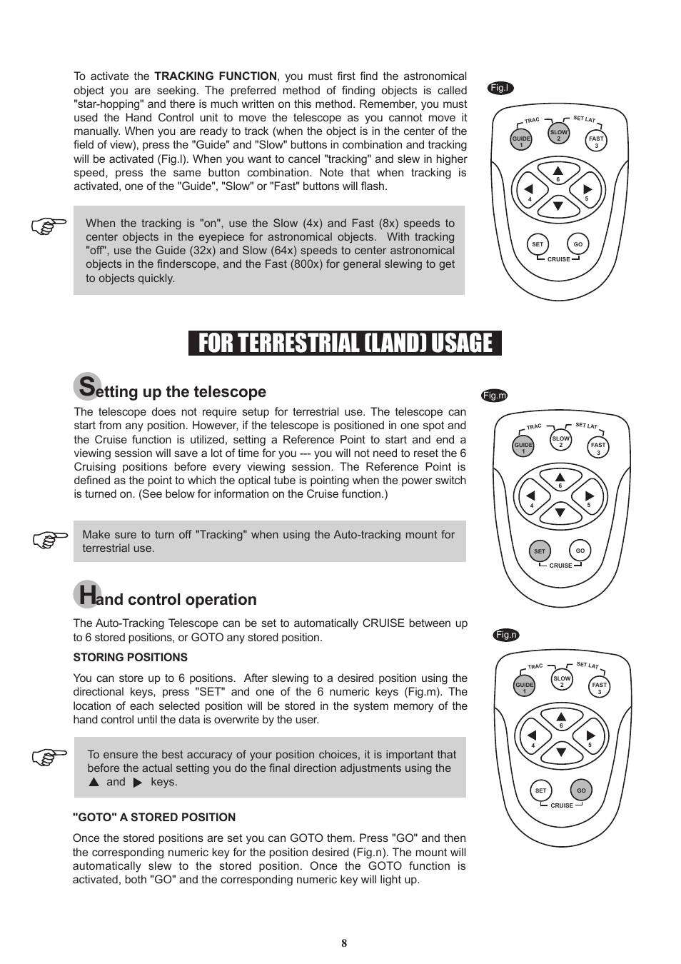 For terrestrial (land) usage, Etting up the telescope, And control operation | Sky-Watcher AutoTracking114(old) User Manual | Page 8 / 11