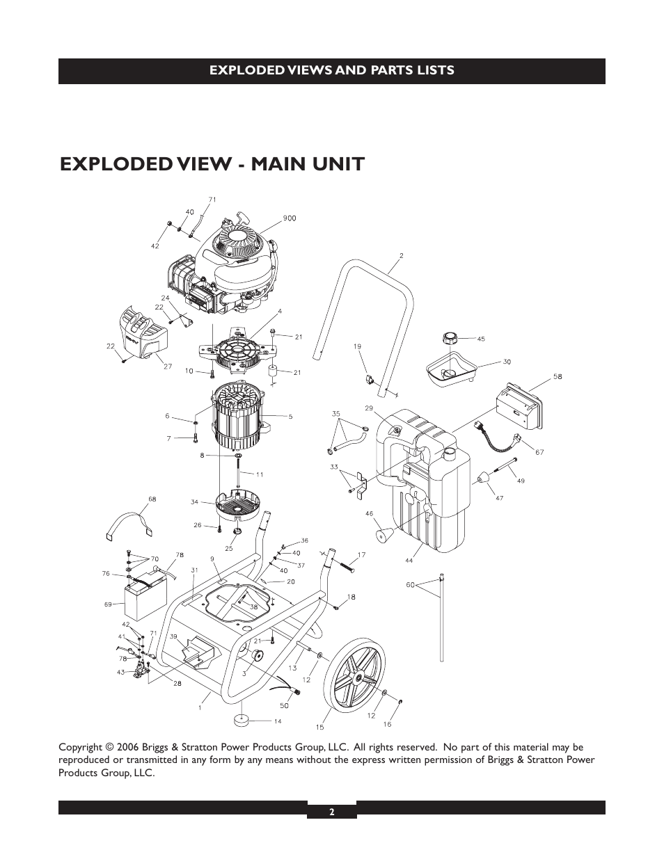 Exploded view - main unit | Briggs & Stratton 30205 User Manual | Page 2 / 5