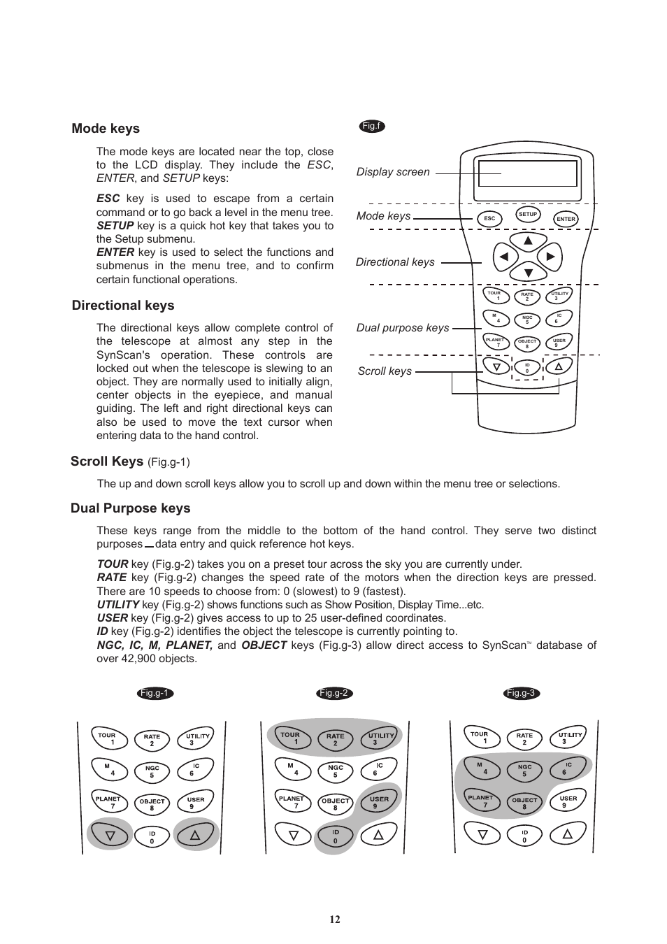 Mode keys directional keys, Dual purpose keys scroll keys | Sky-Watcher DOB16 User Manual | Page 12 / 29