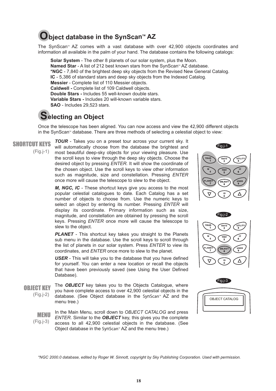Electing an object, Bject database in the synscan | Sky-Watcher DOB16 User Manual | Page 18 / 29